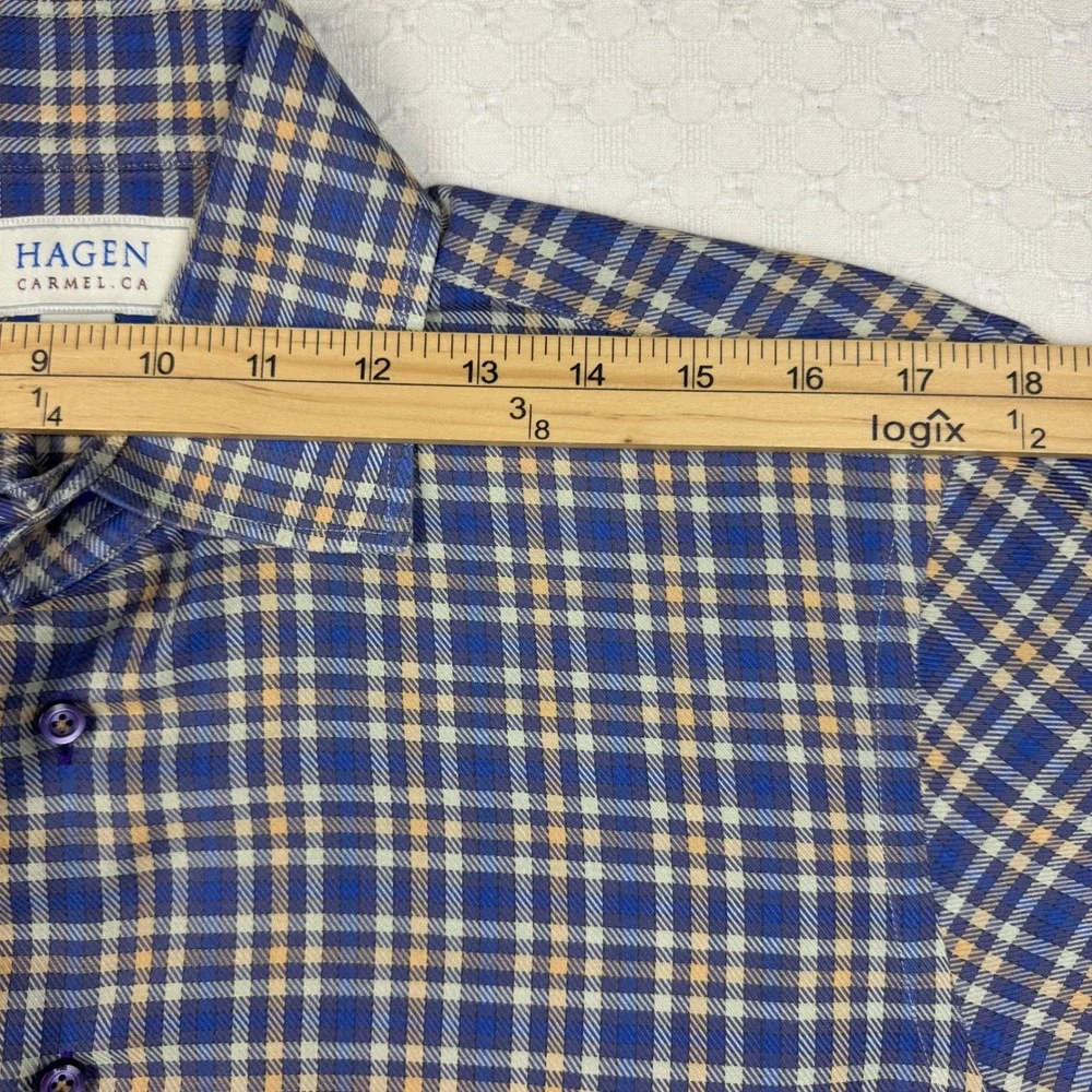 Hagen Carmel CA Plaid Button Up Shirt Preppy Mens M Blue Yellow Office Timeless